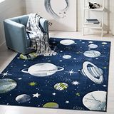 SAFAVIEH Hedendaags tapijt voor woonkamer, eetkamer, slaapkamer - Carousel Kids Collection, korte pool, marineblauw en ivoor, 99 x 160 cm