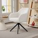 Fauteuil pivotant de salon capitonné ultra doux, piètement en acier robuste, tissu teddy polaire blanc, confort maximal, fauteuil lounge moderne.
