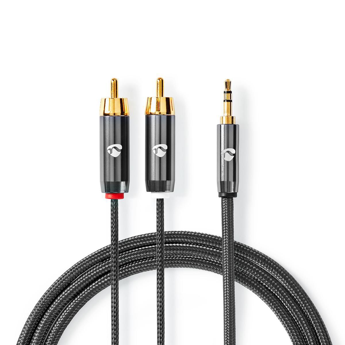 Nedis Stereo Audio Kabel - 3.5mm naar 2x RCA - 2m - Grijs
