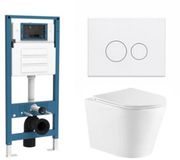 QeramiQ Dely Toiletset - inbouwreservoir Qeramiq Flush - slim zitting - metaal mat witte bedieningsplaat - ronde knoppen - mat wit