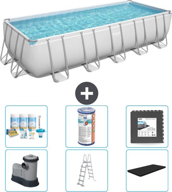 Bestway Power Steel Rechthoekig Zwembad - 640 x 274 x 132 cm - Grijs - Compleet met Accessoires