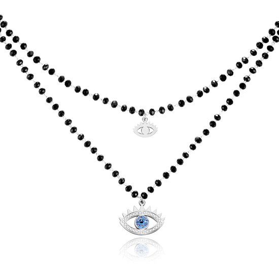 Cilla Jewels Lookinggoodtoday Dubbel Laags Ketting Kristal Kralen - Blue Eye Silver