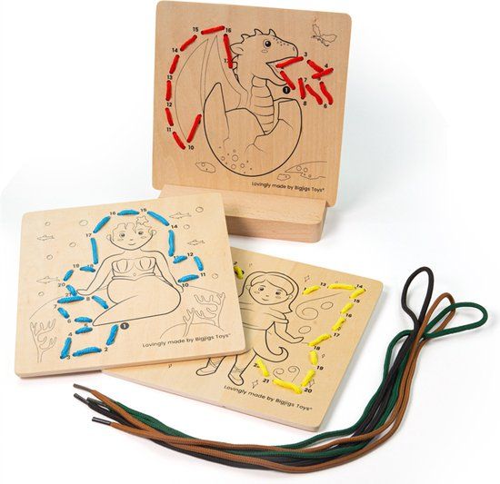 Bigjigs Houten Rijgpuzzel op Nummer Sprookjeswereld, 8dlg.