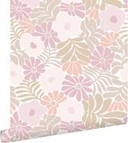 ESTAHome Vliesbehang Bloemen Matisse Stijl Lichtpaars, Groen, Oranje - 53 cm x 10.05 m