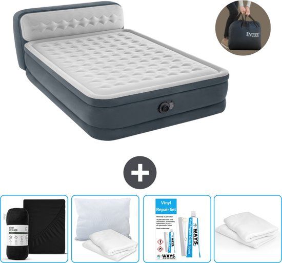 Intex Ultra Plush Airbed - 2 Person - Grey - 152x236x86cm - with Pump & Accessories
