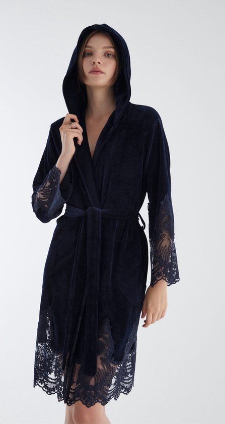 Dames Badjas Kamilla - Zwart - M - Bamboe & Katoen - Met Capuchon & Riem