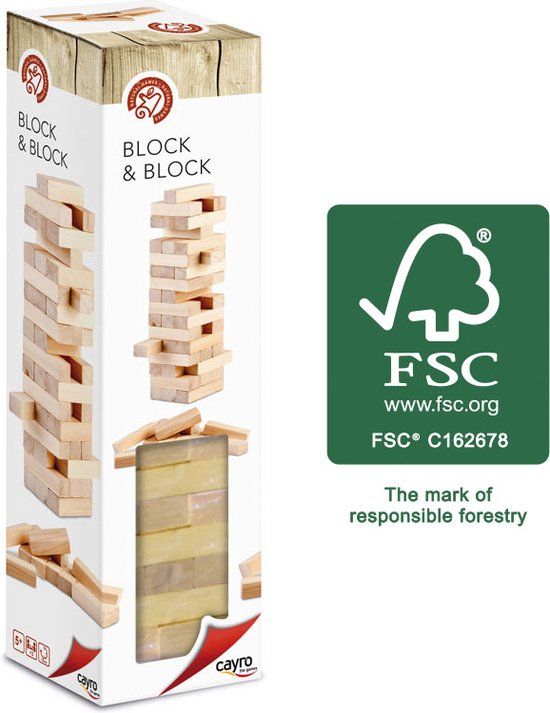 Geronimo Games Block & Block Classic Actiespel Behendigheidspel Hout 2-8 Spelers 5+ Jaar