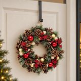 Couronne de Noël - D35 cm - rouge avec or - décorée - avec cintre de porte 38 cm - couronne de porte