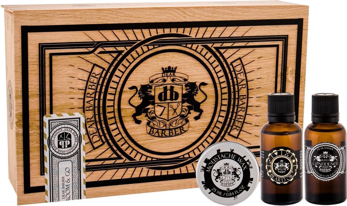 Dear Barber Groom & Go Men's Gift Set Collection, Beard Oil 30ml, Moustache Wax 25ml & Mens Fragrance 30ml