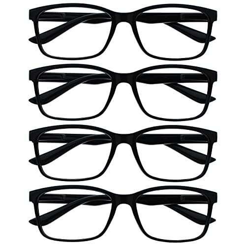 OPULIZE The Reading Glasses Leesbril, zwart, lezer, waarde, 4 stuks, grote designerstijl, heren, scharnieren, veer RRR83-1 + 2,00