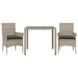 VidaXL 3-delige Tuinset met Kussens, Poly Rattan en Glas, Grijs