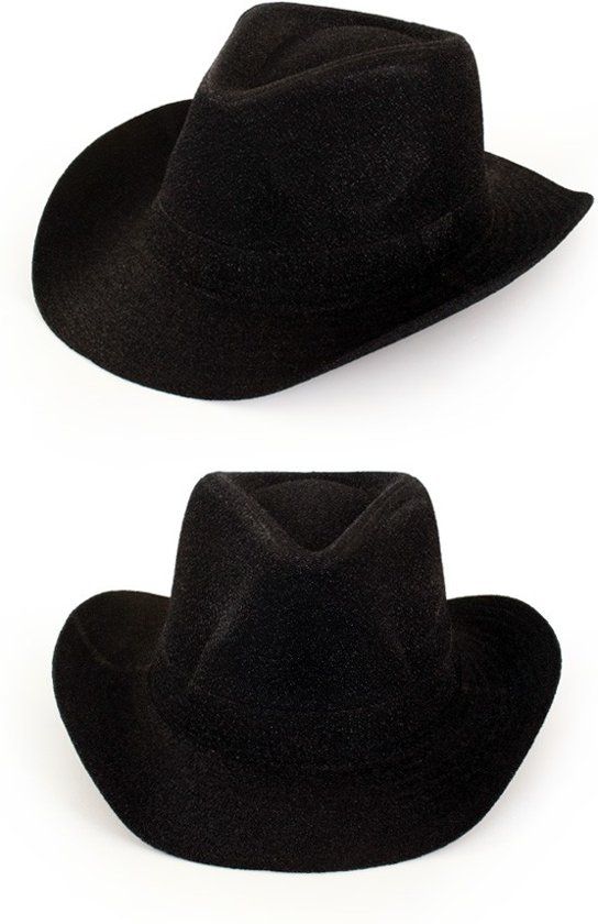 PartyXplosion Cowboyhoed Zwart Glitter Met Zilver - Polyester - Multi - 8713647740957