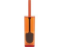 Spirella Toiletborstel met Houder – Transparante WC-Borstelhouder in Oranje met Zwarte Borstelkop – Hygiënische WC-Borstel met Houder