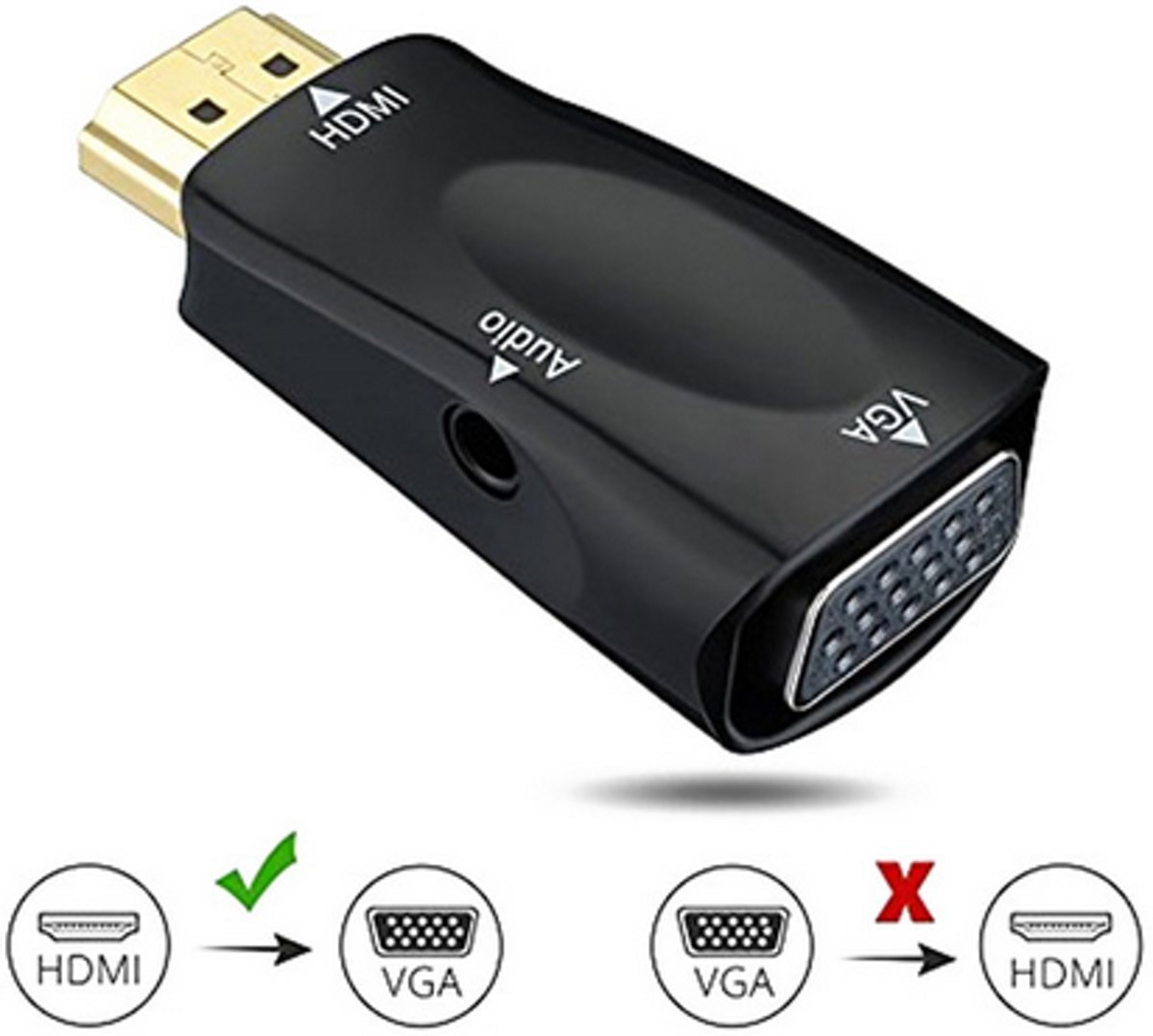 - HDMIin naar VGAout adapter met audio uitvoer Jack 3.5mm HDMI 1.3 / HaverCo