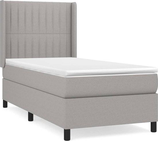 vidaXL Boxspring met matras stof lichtgrijs 90x200 cm