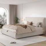 MODFU - Tweepersoonsbed - Stof - Creme - 194x218 cm - Met Opbergruimte