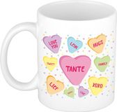 Bellatio Decorations Cadeau koffiemok voor tante - hartjes snoepjes - wit - verjaardag