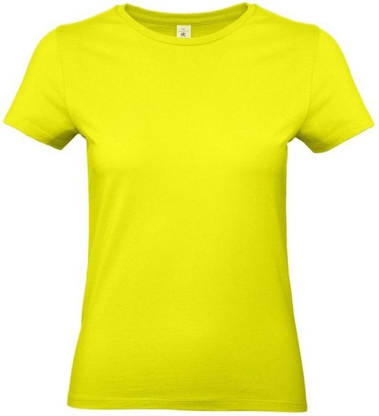 B&C Basic dames t-shirt neon geel met ronde hals - Fluor gele dameskleding casual shirts 2XL (44