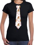 Bellatio Decorations Stropdas Kerst T-shirt gingerbread en zuurstok - shirt - dames - zwart XL