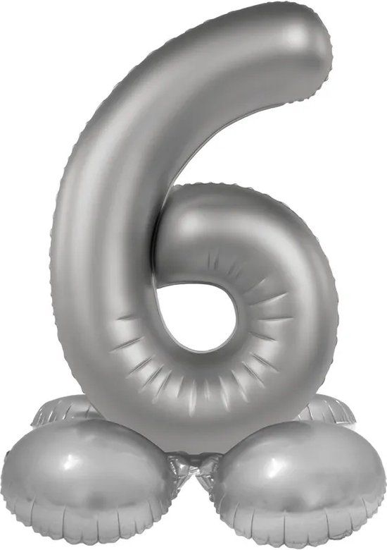 Folat Staande Folieballon Cijfer 6 - Moonlight Silver - Satin Gloss - 72 cm