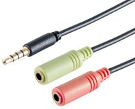 1aTTack.de 1x 0,25m - Headset Y-adapter, TRRS-stekker 3,5mm, CTIA, zwart, 0,25m - 2x 3,5mm jack-aansluitingen voor audio en microfoon