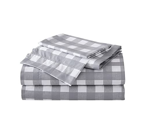 Eddie Bauer Lakens katoenen percal beddengoedset, knapperig en cool, stijlvol huisdecor, volledig, Lakehouse Plaid Grijs/Wit