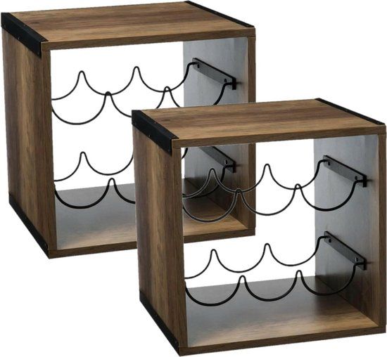 5Five Wijnrek - 12 Flessen - Hout - Donkerbruin - 31 cm - 2 Stuks