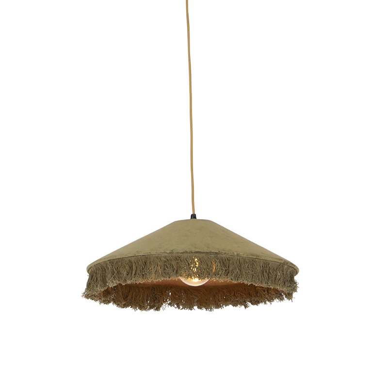 QAZQA Art deco hanglamp groen velours met franjes - Frills