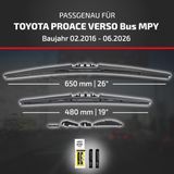 HEYNER® Essuie-glace pour TOYOTA PROACE VERSO Bus 02.2016 - 10.2026, HYBRID Balai d'essuie-glace plat, Aérodynamique & Flexible, Revêtement Nanographite
