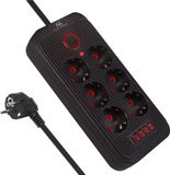 Maclean MCE391 B - Stekkerdoos - 6-polige verlengkabel + 4xUSB, 110-240V AC 50/60Hz, 2,1A max 2500W, 3m - Zwart