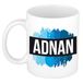 Bellatio Decorations Adnan naam cadeau koffie mok - beker - met blauw verfstrepen - Cadeau collega - vaderdag - verjaardag - meester - coach - 300 ml - wit
