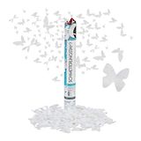 Merkloos / Sans marque Relaxdays GmbH 5x confetti kanon groot - party popper bruiloft - 40 cm - vlinder - wit