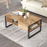 en.casa Salontafel Laukaa met plank 100x60x45 cm rustiek eiken en zwart