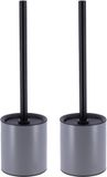 Tendance Toilet/badkamer toiletborstel met houder - 2x - Urban Stone - grijs - 10 x 37 cm