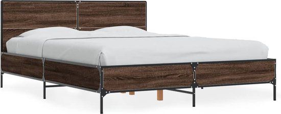 vidaXL Bedframe - 140x190 cm - Bruin Eikenkleur - Hout & Metaal