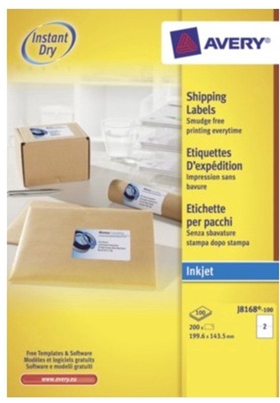 Avery Inkjet - Wit - 199.6 x 143.5 mm 200 etiket(ten) (100 vel(len) x 2 adresetiketten