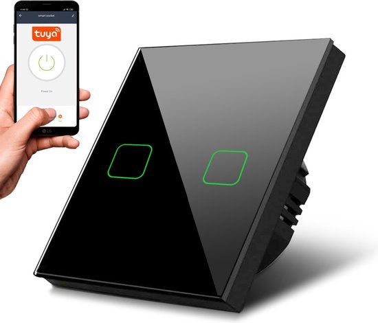 Maclean - Slimme WiFi 2-voudige Touch Light Switch - Zwart - Tuya APP Compatibel