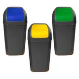 Set van 3 emmers - vuilnisemmer met zwenkdeksel van 15 l/U, groen, blauw en geel