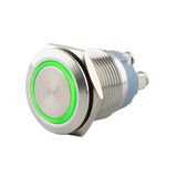 SeKi Roestvrijstalen drukknop Ø16mm tastend platte kop gekleurd verlichte LED-ring in groen schroefaansluiting; belknop