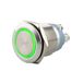 SeKi Roestvrijstalen drukknop Ø16mm tastend platte kop gekleurd verlichte LED-ring in groen schroefaansluiting; belknop