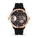 Police Ray Multifunctioneel herenhorloge met Zwart hydraulisch patroon wijzerplaat en Zwarte siliconen band, 51mm