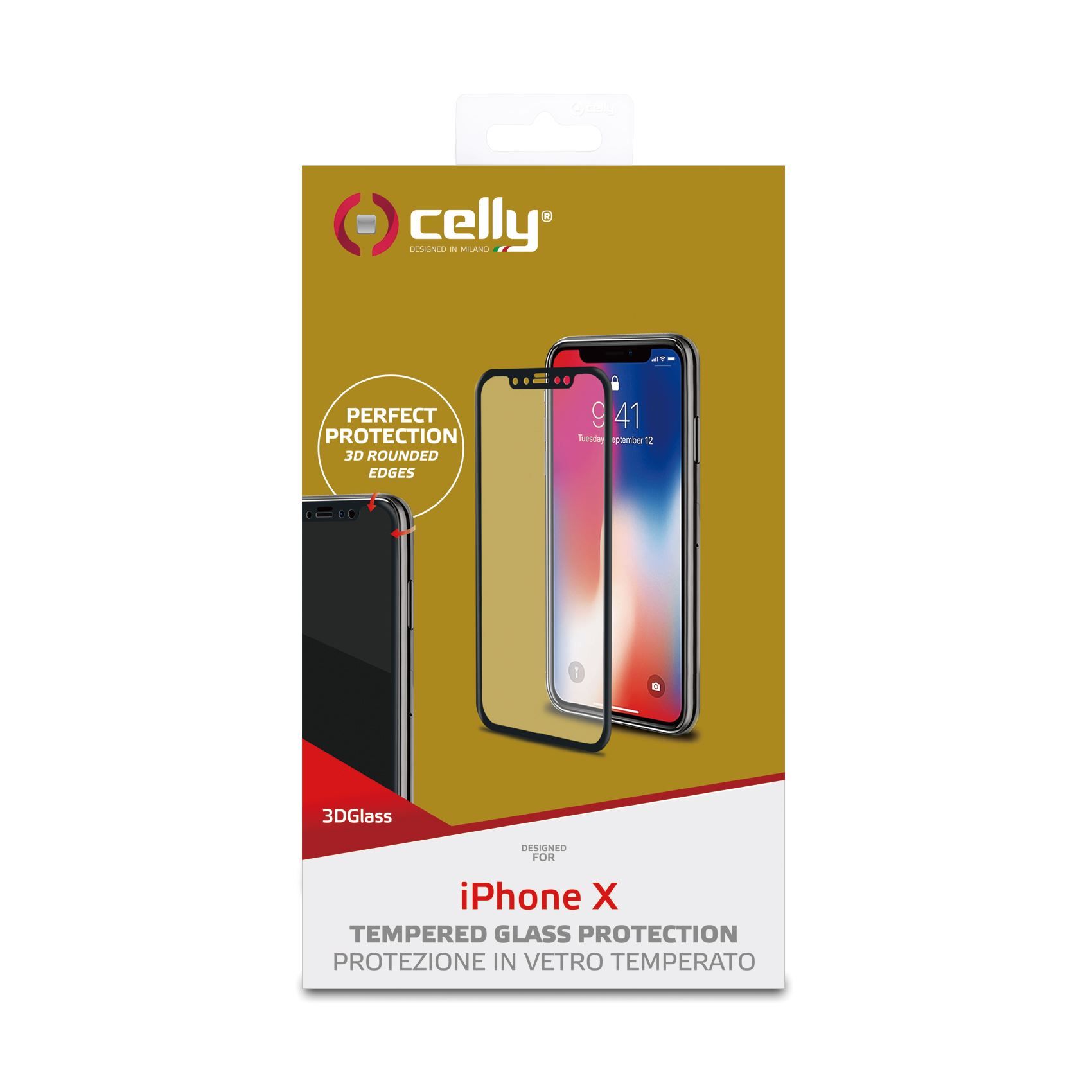 Celly 3D Glass Screenprotector - iPhone X/Xs - Transparant