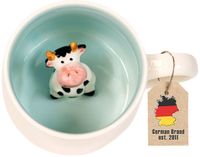 Intirilife Mok à café, Mug à thé 3D avec vache - Capacité de 300 ml - Mug en céramique, dessin animé, cadeau original, mug avec anse