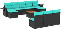 vidaXL 11-delige tuinbankset met kussens, zwart, polyrotan