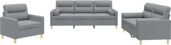 vidaXL 3-delige Loungeset met kussens stof lichtgrijs
