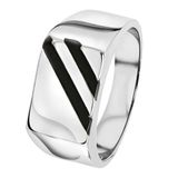 Lucardi Heren Zegelring met zwarte accenten - Ring - Vaderdag Cadeautje - Staal - Zilverkleurig