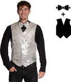 Partychimp Verkleed Gilet en Strik met Pailletten voor Volwassenen Carnavalskleding Heren Foute Party Verkleedkleding Glitter en Glamour Pailletten vest met Strik Man - Polyester - Zilver - 2-Delig Gilet/Vlinderstrik - Maat XL