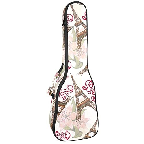 Mersov Concert Ukelele Rugzak, Heavy Duty Ukelele Case Bag met Opslag, Sopraan Concert Tenor Ukelele 10MM Gewatteerde Tas Vintage Eiffeltoren Bloemen