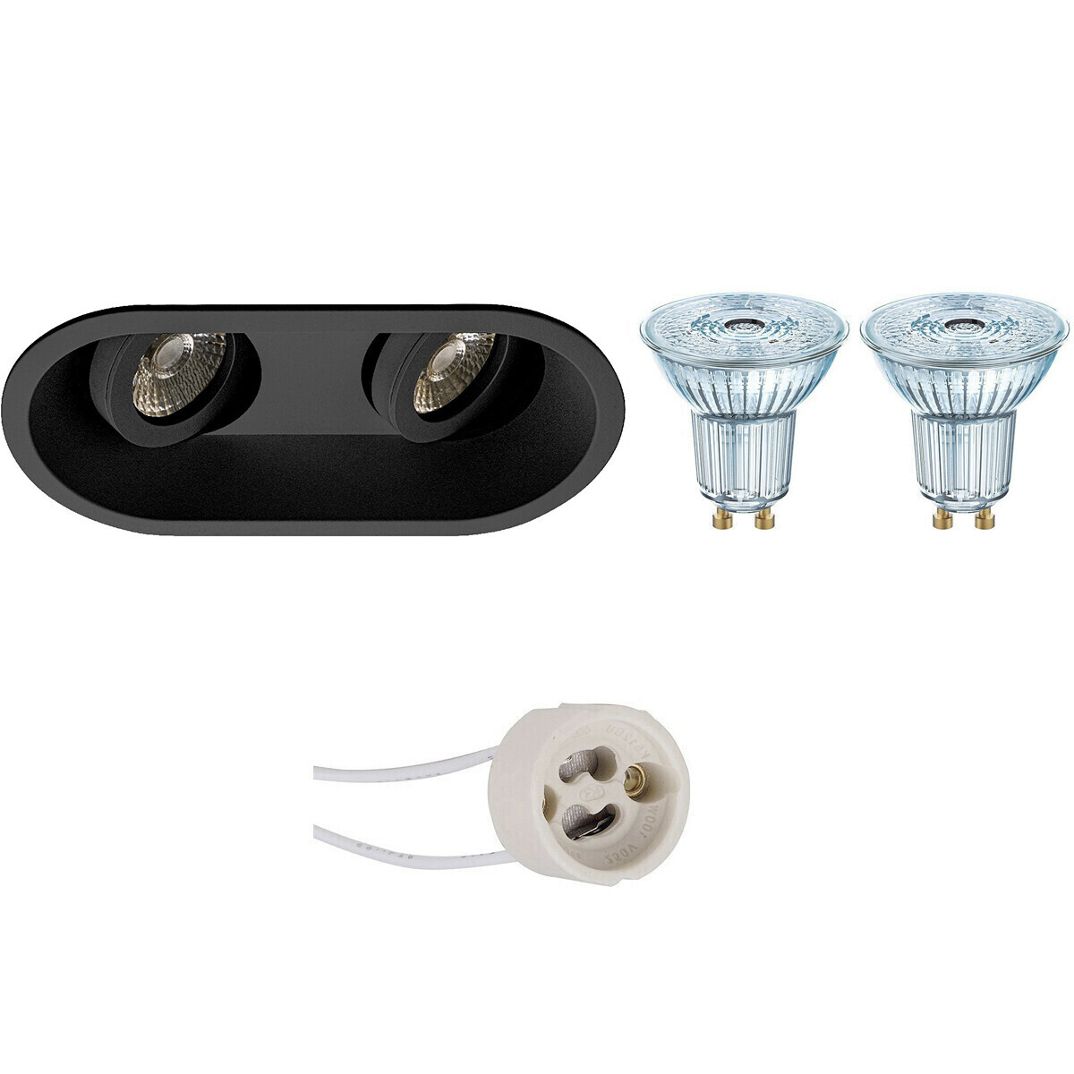 Osram Voordeelset - LED Spot Set - Parathom PAR16 940 36D - Pragmi Zano Pro - GU10 Fitting - Dimbaar - Inbouw Ovaal Dubbel - Mat Zwart - 3.7W - Natuurlijk Wit 4000K - Kantelbaar - 185x93mm