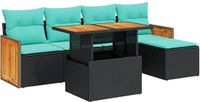 vidaXL 6-delige Loungeset met Kussens Poly Rattan Acacia Zwart